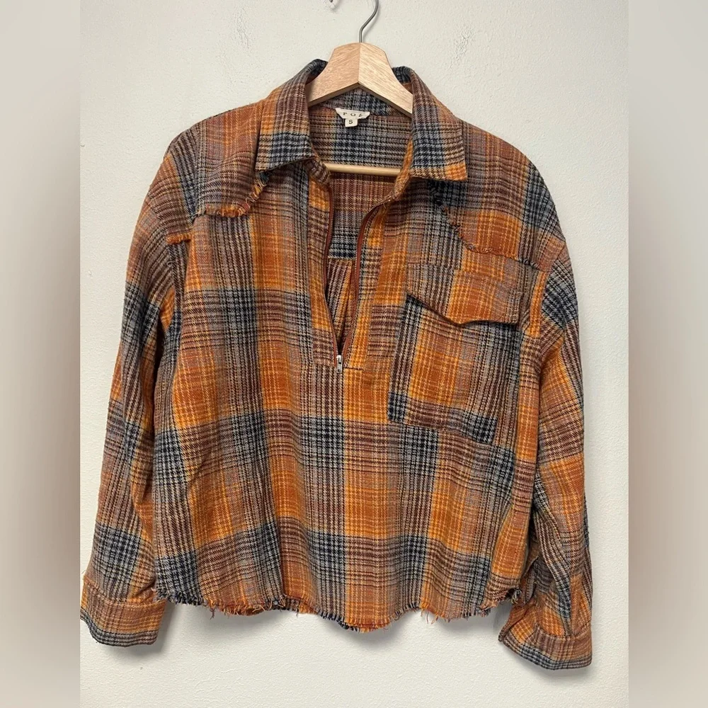 Plaid Orange and Blue Women's Shirt - Picture 3 of 8